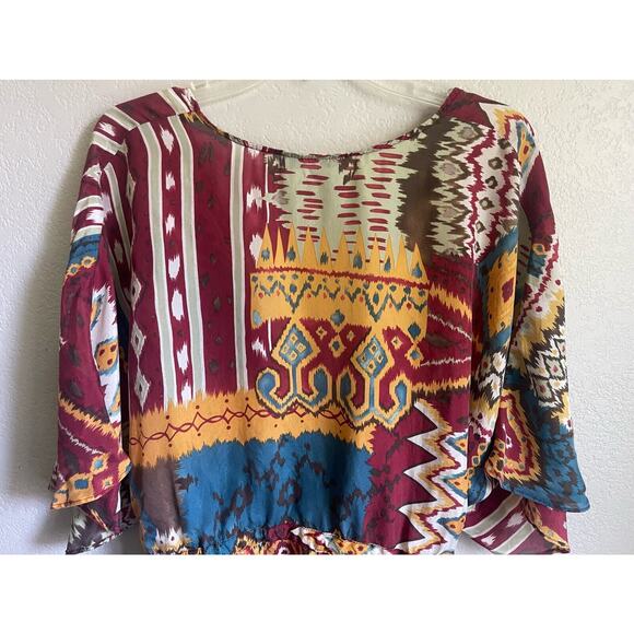 Silk Swim Cover Up Colorful Ethnic Tribal Boho Size 3X Tie Waist - Picture 7 of 8